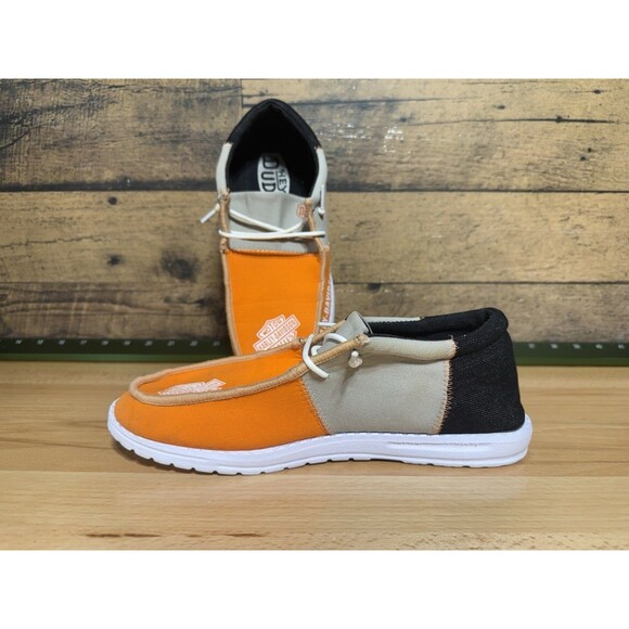 Harley-Davidson x Hey Dude Women's 10.5 Or Men’s 8.5 Slip-On Shoes Orange Black - Picture 4 of 11